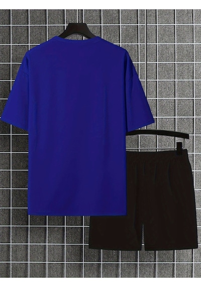 Uyguntarz Unisex Papatyakelebek Tasarım Basklı Tshirt Eşofman Takımı Mavi