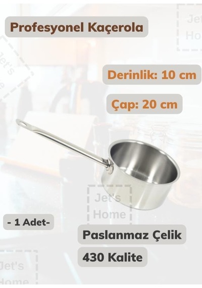 Profesyonel Kaçerola 20 Cm Paslanmaz Çelik 430 Kalite Metalik Gri