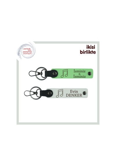 Nota Desenli Sevimli Hatıra, Anne-kız Müzik Tutkusu İçin 2 Li Set, İsimleri Yazdır, F Yeşil-beyaz