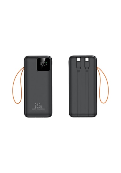 30000mah Powerbank 22.5w Hızlı Şarj Özellikli Type C Ve Lightning Kablolu Pd Taşınabilir Şarj Aleti Siyah