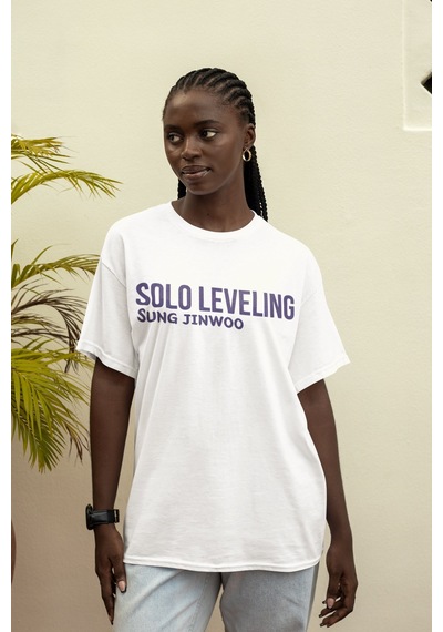 Solo Leveling Sung Jin Woo Sırt Baskılı Unisex Oversize Anime Tiş Beyaz