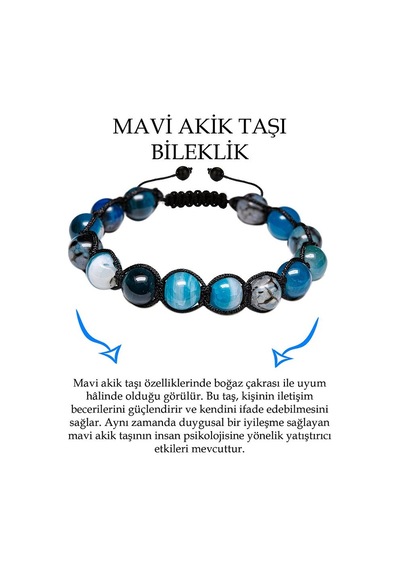 Sertifikalı 1.kalite Mavi Akik Taşı Bileklik - Makrome Çok Renkli