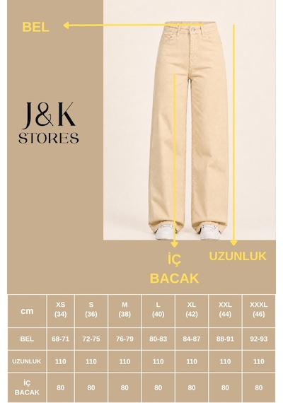 J&kstores Kadın Yüksek Bel Bol Paça Jean Kot Palazzo Pantolon Bej