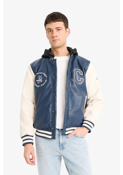 Defacto Regular Fit Kolej Yaka Çıkarılabilir Kapüşonlu Çıtçıtlı Suni Deri Bomber Mont E9972ax25aunv64 Lacivert