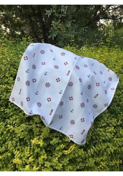 Müslin Örtü 75x85 Ağız Bezi Hediyeli Beyaz - Kırmızı