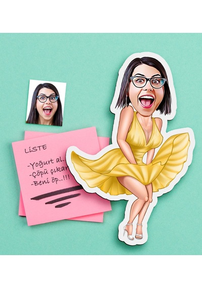 Kişiye Özel Bayan Marilyn Monroe Karikatürlü Ahşap Magnet-1 Çok Renkli