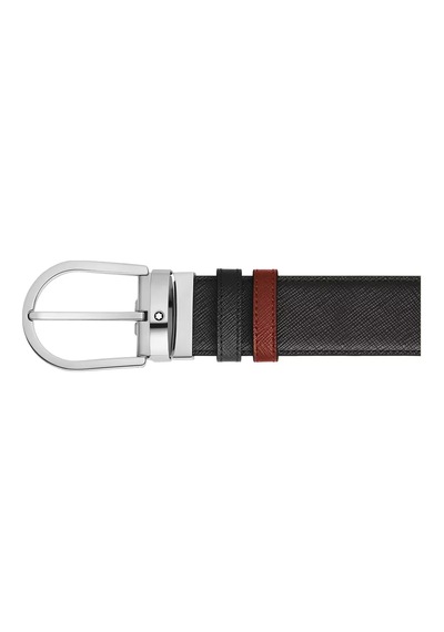 Montblanc Sartorial Deri At Nalı Tokalı 35 Mm Çift Taraflı Kemer Siyah