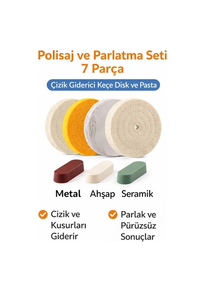 Senbang Polisaj Ve Parlatma Seti 7 Parça Çizik Giderici Keçe Disk Ve Pasta Metal Ahşap Seramik