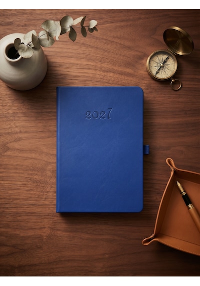 2027 Termo Deri Haftalık Ajanda Çizgili Mini 9x14 Lacivert