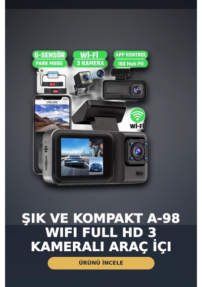 1080p Full Hd 3 Kameralı Wi-fi Araç İçi Yol Kayıt Kamerası Seti 170 Derece Park Modlu
