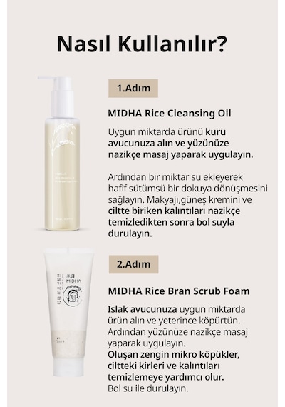 Makyaj Temizleme Yağı & Temizleme Köpüğü İçeren 2 Adımlı Set Mıdha Rice 2 Step Cleansing Duo Set