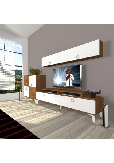 Decoraktiv Ekoflex 6y Mdf Gold Tv Ünitesi Tv Sehpası - Ceviz Beyaz Ahşap - Beyaz