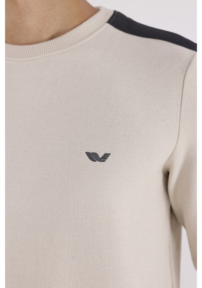 Rowinger Selanik Doku Yumuşak Tutuşlu Rahat Kalıp Yuvarlak Yaka Esnek Manşetli Sweatshirt Beıge