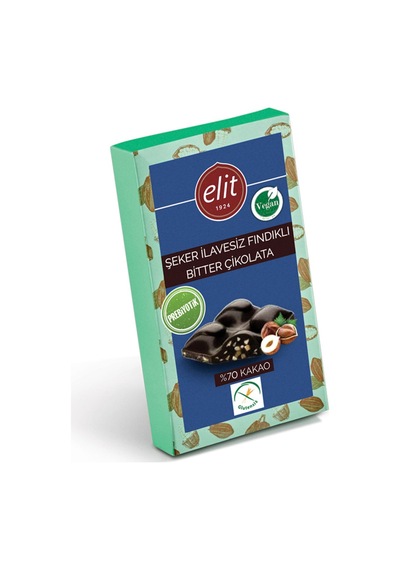 Elit Fındıklı Şeker İlavesiz Prebiyotik Bitter Çikolata 60 G - 5 Adet Tarı