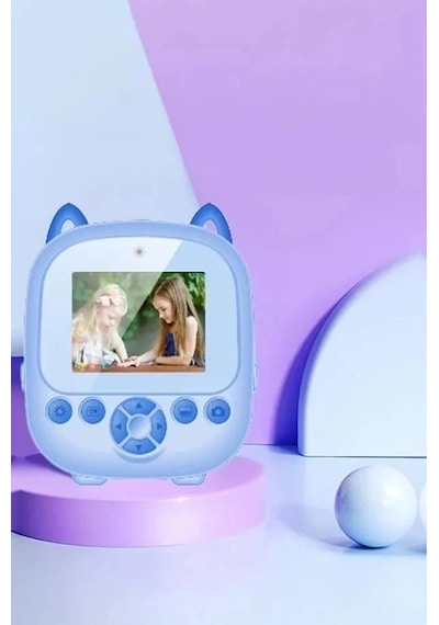 Dijital Video Fotoğraf App Destekli Çocuk Kamerası Termal Resim Kağıt Baskılı Yazıcı Mavi