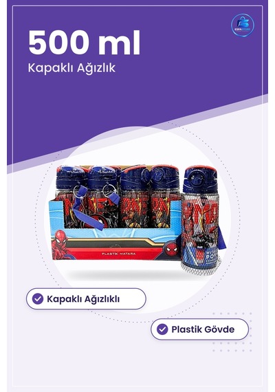 Plastik Matara 500 Ml Çocuk Okul Suluu Kapaklı Ağızlıklı Günlük K Çok Renkli
