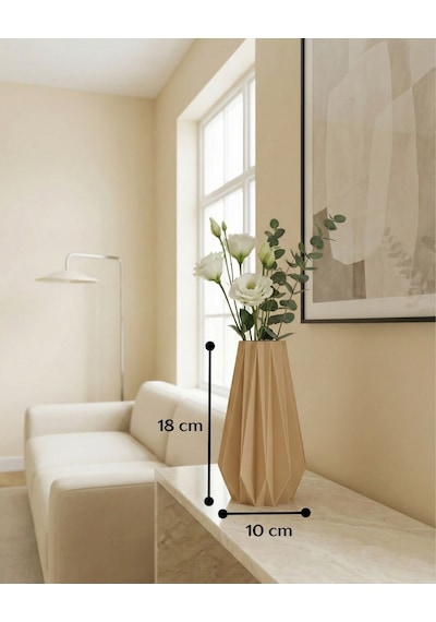 Elana Design Tria Vazo - Modern Tasarımlı Şık Çiçek Vazosu Bej