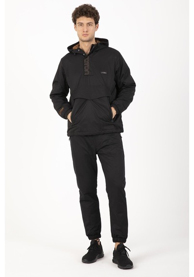 Maraton Sportswear Comfort Erkek Kapşonlu Uzun Kol Basic Siyah Yağmurluk 21353-siyah Siyah