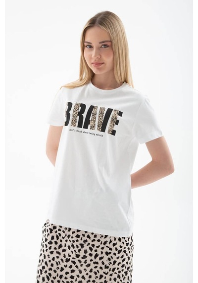 Fashion Friends Baskılı Pamuklu Beyaz Kadın T-shirt 25y0433k1 Beyaz
