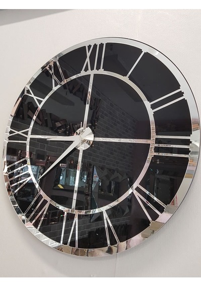 Ayna Denizi Silver Black Model Gümüş Siyah Renk 50 CM Dekoratif Aynalı Duvar Saati Gümüş - Siyah