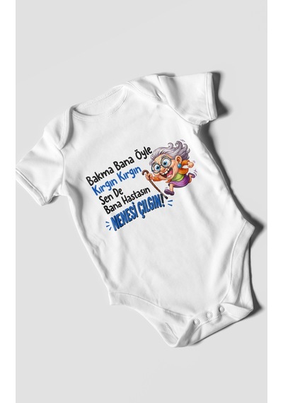 Morivokids Bakma Bana Öyle Yazılı Kısa Kollu Bebek Body %100 Pamuk Beyaz