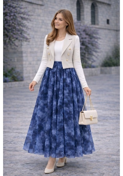 Hira Life Fashion Asimetrik Kesim Etnik Desen Ve Beli Lastikli İçi Astarlı Tül Etek Mavi Mavi Hira Life Fashion Asimetrik Kesim Etnik Desen Ve Beli Lastikli İçi Astarlı Tül Etek Mavi Mavi
