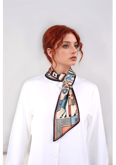 Walkenzo Geometrik At Desenli Modern Tasarım Kadın Kravat Fular Çok Renkli