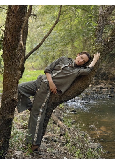 Verymoda Şerit Detaylı Scuba Süet Pantolon F1972 Haki