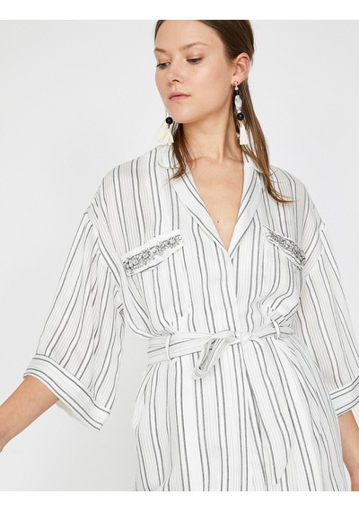 Koton Çizgili Kimono Siyah Çizgili 9yak58187cw