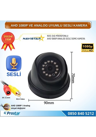 Mikrofonlu Ahd 1080p Ve Analog Pal Çevrilebilir Plastik Mini Dome Araç Kamerası