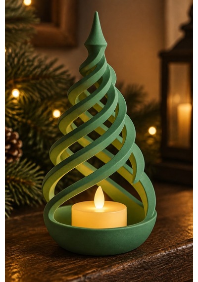 Minimalist Spiral Noel Ağacı Şeklinde Led Mum Tutucu Yeşil