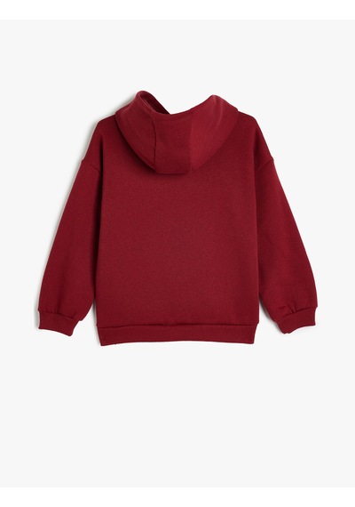 Koton Kapşonlu Sweatshirt Baskılı Uzun Kollu Üç İplik Bordo 5wkg10322ak Bordo