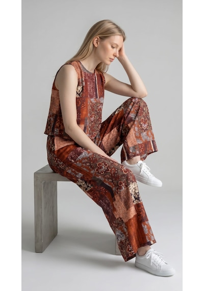 Nikitas Design Patchwork Desenli Viskoz İkili Takım Kiremit - Haki