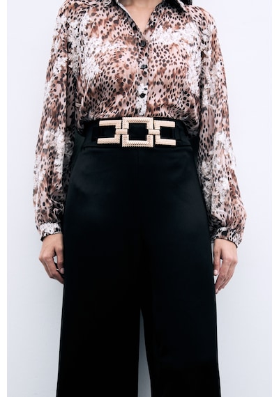 Sateen Bel Kemerli Saten Krep Pantolon - Siyah-135970 Siyah