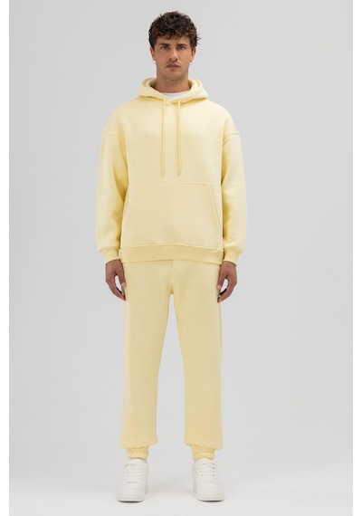 Vamos Basic Oversize Kapüşonlu Sweatshirt Sarı