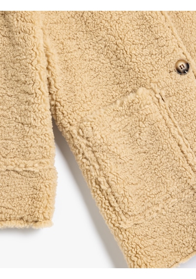 Koton Peluş Mont Cep Detaylı Düğme Kapamalı Ceket Yaka Bej 5wkg00029aw Ekru
