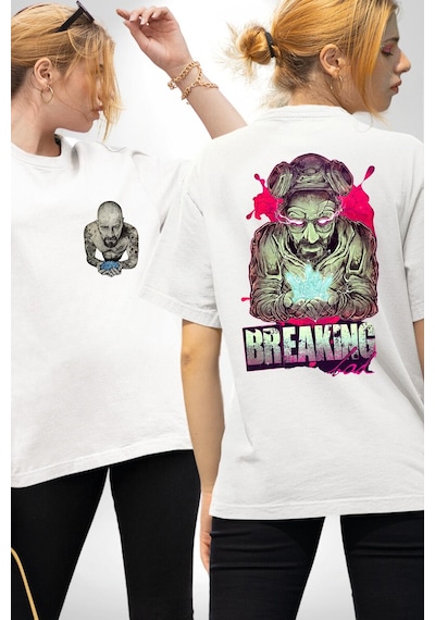 Breaking Bad Beyaz Oversize Unisex Ön Ve Sırt Baskılı Tişört Beyaz