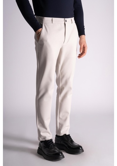 Beli Lastikli Slim Fit Dokulu Chino Pantolon Taş Taş