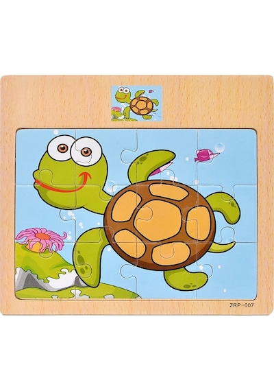 Hayal Sepeti Kaplumbağa Resimli Ahşap Çocuk Puzzle 12 Parça 15X17
