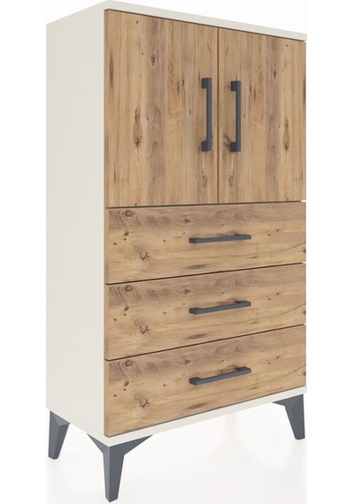Arges Komodin 2 Raflı 3 Çekmeceli 2 Kapaklı 60x30x106 Aytaşı-çam Aytaşı