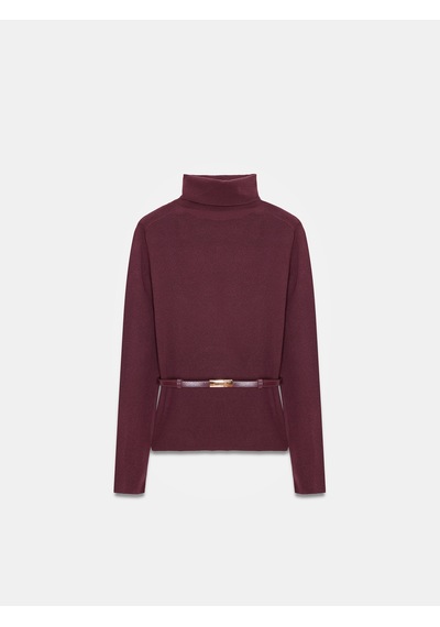 Dilvin 10861 Kaşmir Karışımlı Kemerli Kazak-bordo Bordo