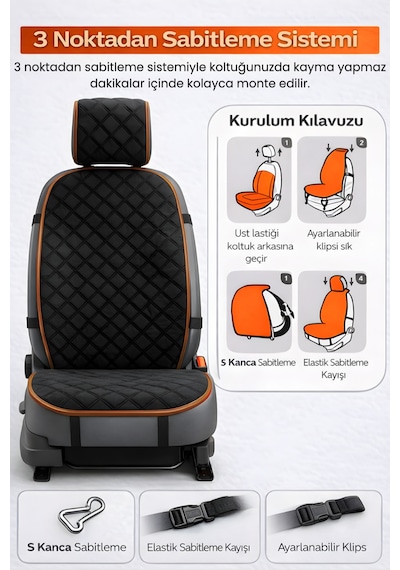 Oto Koltuk Kılıfı Tay Tüyü Tam Set Minder Ön + Arka Terletmez Kaymaz Su Geçirmez - Siyah Taba