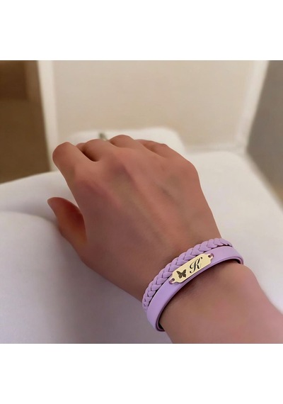 Archin K Harfine Özel Kelebek Figürlü 14 Ayar Altın Plakalı Açık Mor Derili Hediye Bileklik-655harf K Archin K Harfine Özel Kelebek Figürlü 14 Ayar Altın Plakalı Açık Mor Derili Hediye Bileklik-655harf K