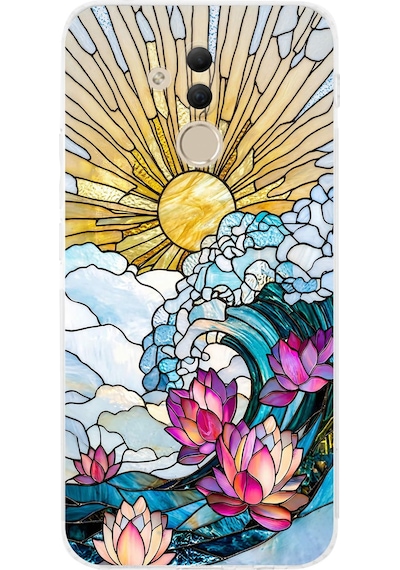 Printify Huawei Mate 20 Lite İle Uyumlu Vitray Okyanus Sabahı Tasarımlı Şeffaf Silikon Kılıf Şeffaf