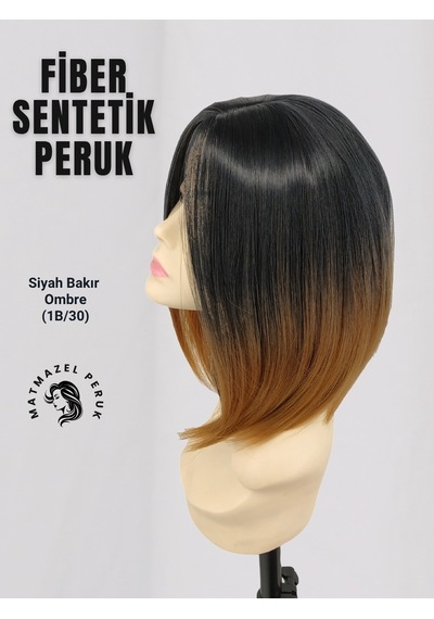 Küt Model Fiber Sentetik Peruk Siyah Bakır Ombre No-1B-30