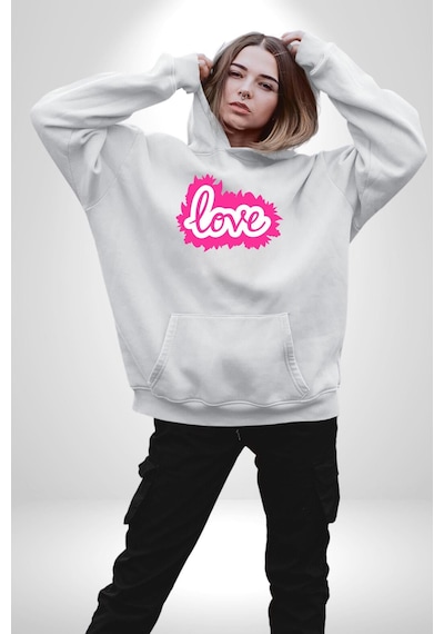 Pembe Panter Animasyon Kadın Erkek Beyaz Kapüşonlu Sweatshirt Hoodie Beyaz