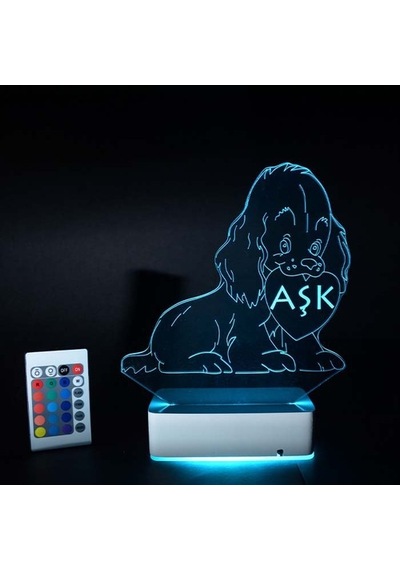 Kişiye Özel Kalp Ve Köpek 3D Led Lamba