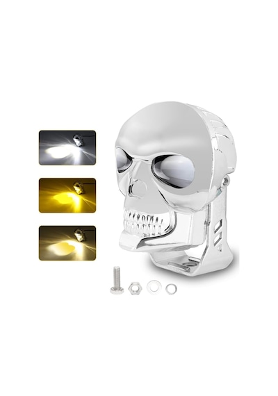 Motosiklet Led Sis Lambası Skull 3 Modlu Silver