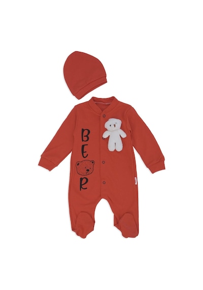 Bebelop Kız Bebek Bear Yazı Baskılı Şapkalı Ayı Oyuncaklı Kız Tulum 2'li 001