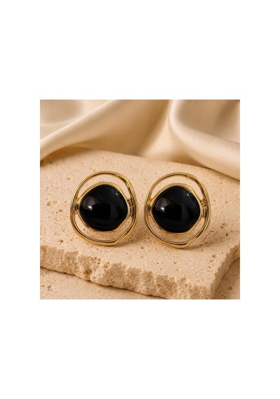 Gold Çerçeveli Siyah Taşlı Kadın Küpe Siyah - 886705031 Siyah - 886705031 Siyah